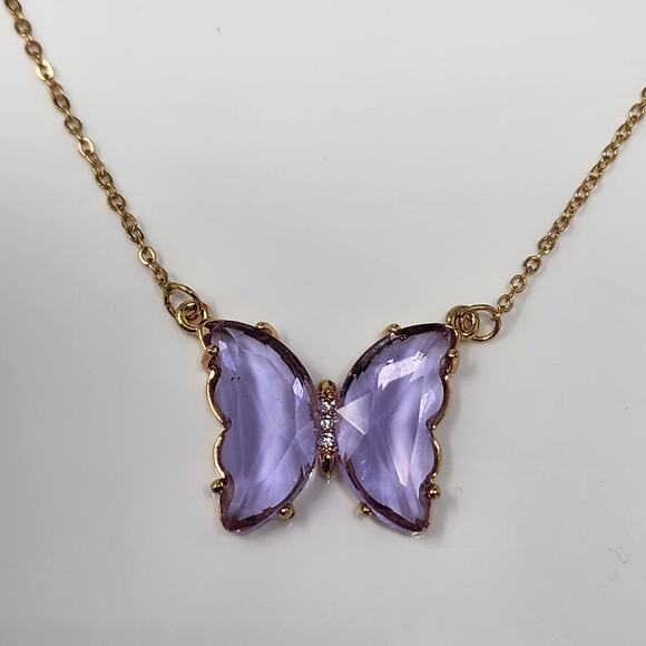 90s Purple Butterfly Retro Necklace - Picture 2 of 8